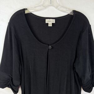 Coldwater Creek Single Button Black Cardigan Ruched 3/4 Sleeves Minimal Sz 1X